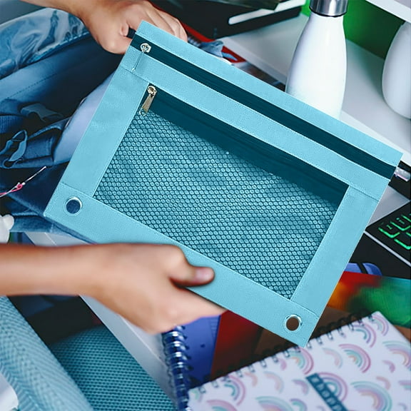 Pxyqht 2PC Durable Cloth Pencil Pouches, 3-Ring Binder & Zipper Cases, Spacious Dual Compartments for Stationery Organization