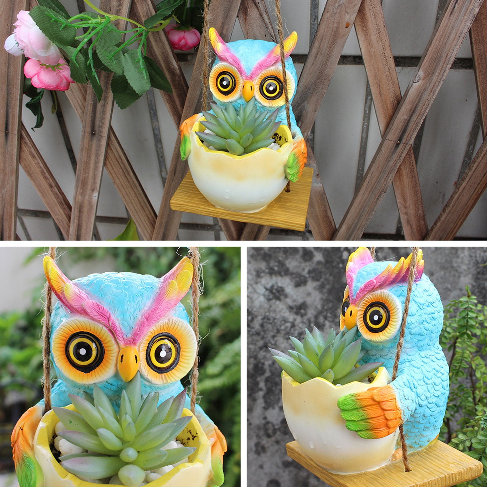 Picture Idea: Terrahaven Colorful Owl Shaped Basket Planter Hanging For Garden