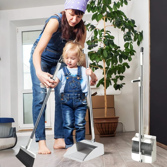 TerraHaven Foldable Rotating Floor Brush & Dustpan Set with Self-Cleaning Teeth, 180° Swivel Head & 35" Long Handle for Home, Kitchen & Office