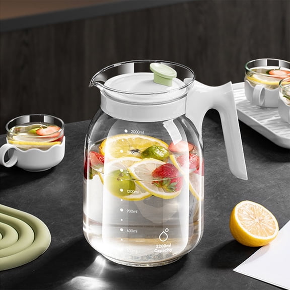 Pxyqht Glass Water Pitcher, Large Capacity 2.2L, Tea & Cold Brew Dispenser, Heat-resistant, Food Grade, Easy Clean, Explosion-proof