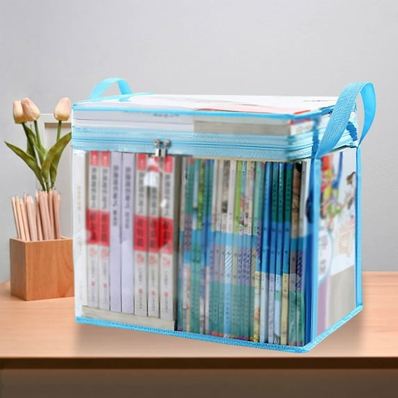 TerraHaven Large Capacity Transparent Book Storage Box with Zipper & Handle, Foldable Plastic Organizer - for Student Books, Classroom & Home Organization