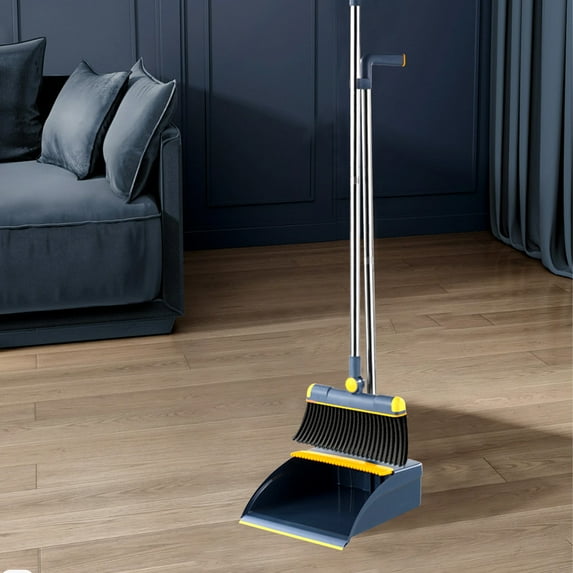 TerraHaven Pro Broom & Dustpan Set with 180掳 Swivel Head & Built-in Hair Comb, 33" No-Bend Handle for Commercial/Home Floors, Vertical Stand Storage Space-Saving System