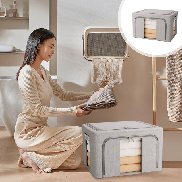 TerraHaven Thickened Fabric Storage Box, 24L Capacity Organizer with Double Window & Waterproof Design - Sturdy Leather Handles, Foldable & Easy to Clean - for Closet, Bedroom, Dorm & Office Storage