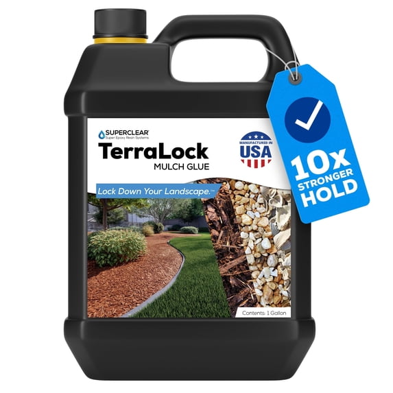 TerraLock Bed and Border Bond Mulch Glue 1 Gallon, Landscape Adhesive for Mulch, Pea Gravel, Rock, and Pine Straw, Easy Spray, Weather Resistant
