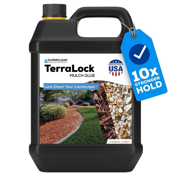 TerraLock Mulch Glue 1 Gallon, Landscape Adhesive for Mulch, Pea Gravel, Rock, and Pine Straw, Easy Spray, Weather Resistant