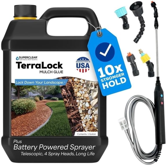 TerraLock Mulch Glue for Landscaping,Rock Glue. Easy Spray, Easy Hold. Perfect for Mulch, Pea Gravel Large & Small, Rock, Straw and Stone (1 Gallon with Sprayer)