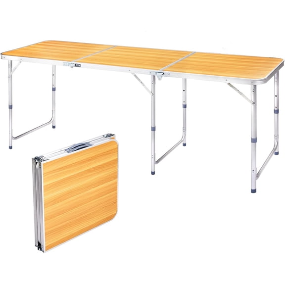 TerraOutfit 6ft Portable Folding Camping Table Lightweight Suitcase Wood