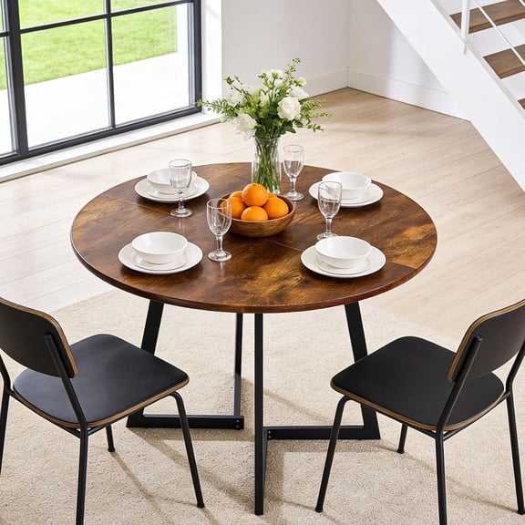 TerraOutfit home 35.4" Small Round Dining Table, Wing-Shaped Steel Legs, 2-4 Seat