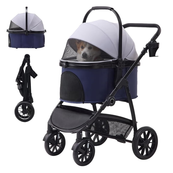 TerraPede 3-in-1 Dog Stroller for Small and Medium-Sized Dogs up to 55 lbs, BlueGray