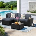 thumbnail image 1 of TerraRelax 5 Pieces Patio Furniture set All-Weather Outdoor Wicker Sectional Conversation Sofa Rattan patio seating sofa with cushion and Glass Table and Ottoman for Porch Poolside,GREY, 1 of 5