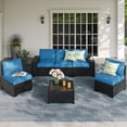thumbnail image 1 of TerraRelax 6 Pieces Patio Furniture set All-Weather Outdoor Wicker Sectional Conversation Sofa Rattan patio seating sofa with cushion and Glass Table and Ottoman for Porch Poolside,Peacock, 1 of 7