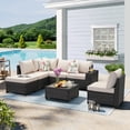 thumbnail image 1 of TerraRelax 7 Pieces Patio Furniture set All-Weather Outdoor Wicker Sectional Conversation Sofa Rattan patio seating sofa with cushion and Glass Table and Ottoman for Porch Poolside,Beige, 1 of 7