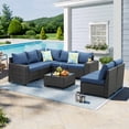 thumbnail image 1 of TerraRelax 8 Pieces Patio Furniture set All-Weather Outdoor Wicker Sectional Conversation Sofa Rattan patio seating sofa with cushion and Glass Table and Ottoman for Porch Poolside,Navy, 1 of 7