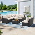 thumbnail image 1 of TerraRelax 8 Pieces Patio Furniture set All-Weather Outdoor Wicker Sectional Conversation Sofa Rattan patio seating sofa with cushion and Glass Table and Ottoman for Porch Poolside,Beige, 1 of 7