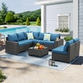 thumbnail image 1 of TerraRelax 8 Pieces Patio Furniture set All-Weather Outdoor Wicker Sectional Conversation Sofa Rattan patio seating sofa with cushion and Glass Table and Ottoman for Porch Poolside,Peacock, 1 of 7