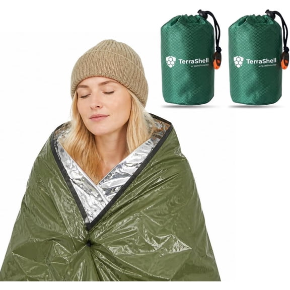 TerraShell Emergency Sleeping Bag | 2X Pack | Survival Bivy Sack with Built-in Whistle, Waterproof Thermal Mylar Blanket, Compact Lightweight Emergency Gear for Hiking, Camping and Outdoor