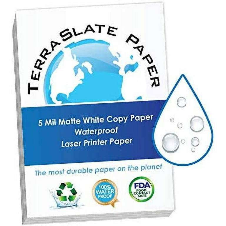 TerraSlate Copy Paper Waterproof Laser Printer Rain Weatherproof 5 Mil 8.5x11-inch 25 Sheets
