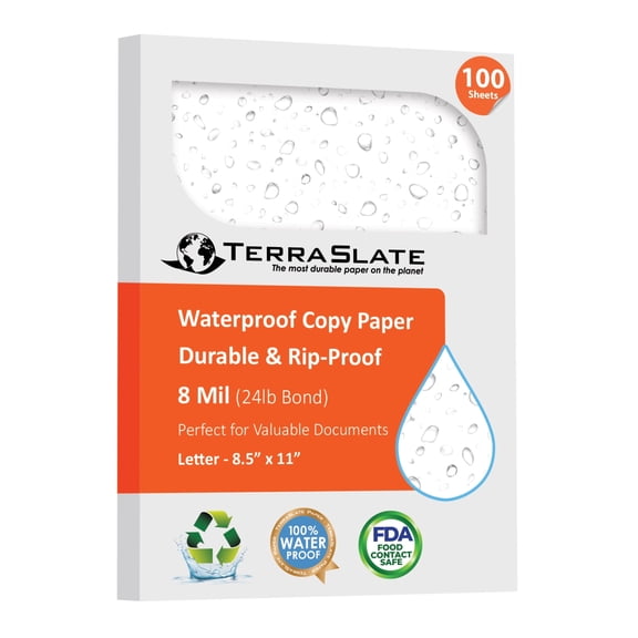 TerraSlate Premium Waterproof Printer Paper, 8 MIL 8.5 x 11 Inches, Durable & Heavy-duty paper (100 Sheets)