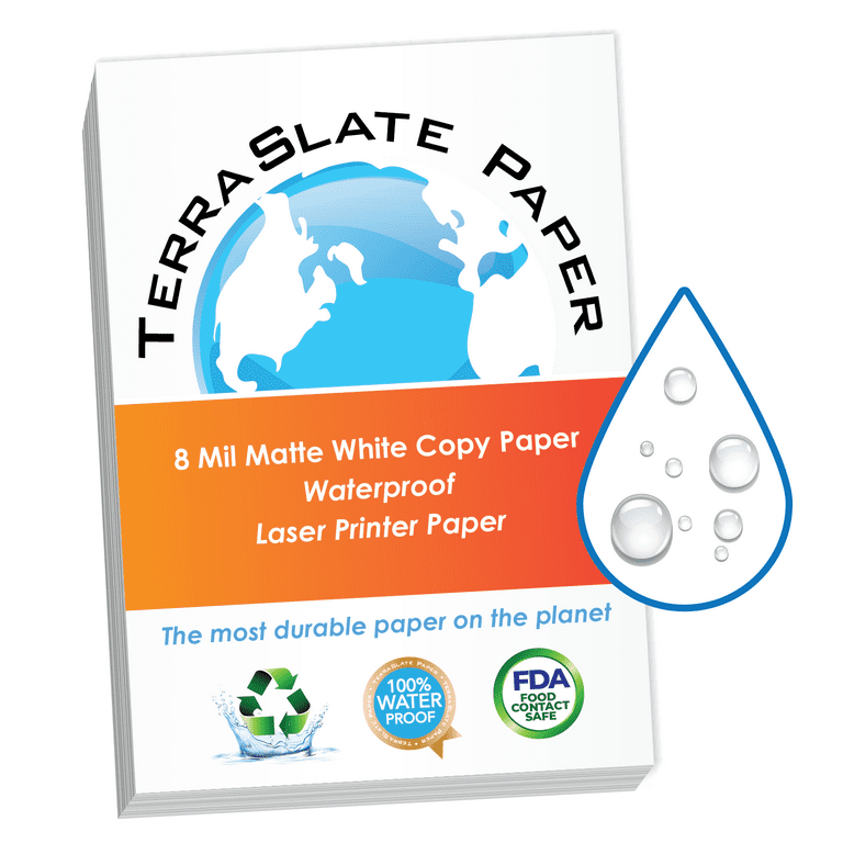 GENIE TEARFREE WATERPROOF LASER PRINTER PAPER, 8 1/2 X 11, 5 MIL, 100 SHEETS