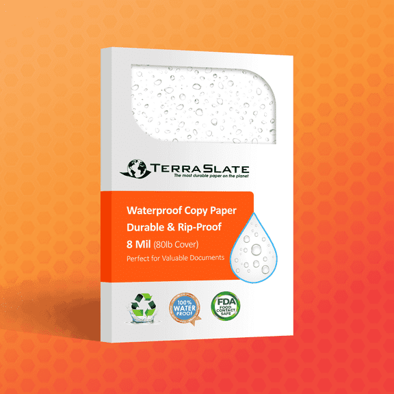 TerraSlate Waterproof Paper Laser Printer Copy Paper, 8.5" x 14" Legal Size, 8 Mil 80lb Cover, 25 Sheets, 25 Count