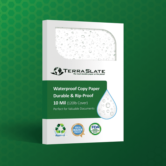 TerraSlate Waterproof Printer Paper | 10 Mil 120lb Cover | 8.5" x 14" Legal Size | Waterproof Laser Printer Copy Paper | 25 Sheets