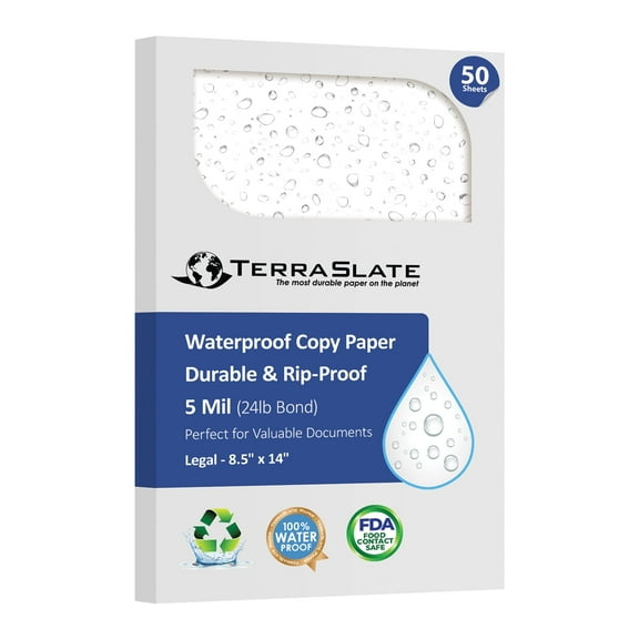 TerraSlate Waterproof Printer Paper, 5 Mil, 8.5" x 14", 50 Sheets