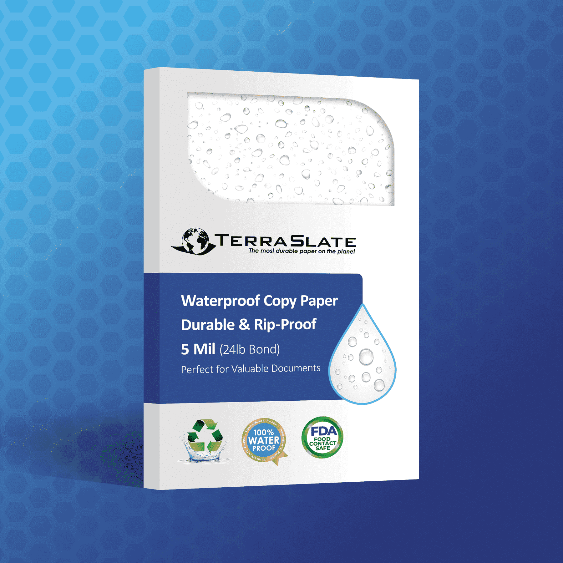 TerraSlate Waterproof Printer Paper | 5 Mil 24lb Bond | 8.5" x 14" Legal Size | Waterproof Laser Printer Copy Paper | 25 Sheets I White