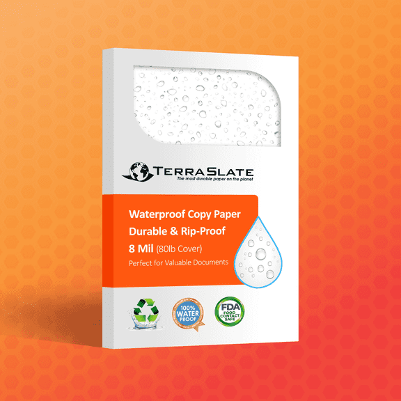 TerraSlate Waterproof Printer Paper | 8 Mil 80lb Cover | 11" x 17" Tabloid Size | Waterproof Laser Printer Copy Paper | 1000 Sheets