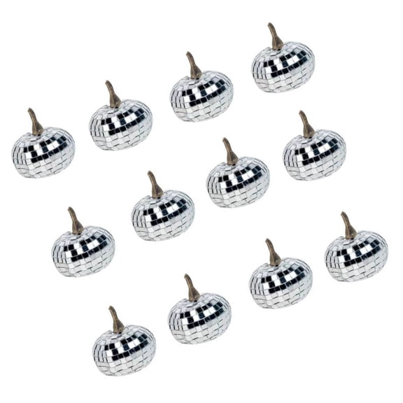 TerraVbie 12 Pack Silver Reflective Faux Pumpkins Set for Holiday Party Home Tabletop Decorations Seasonal Ornament