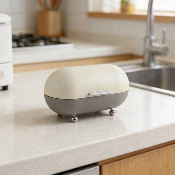 TerraVbie Bread Box White Gold Raised Legs Bread Keeper for Kitchen Countertop Storage