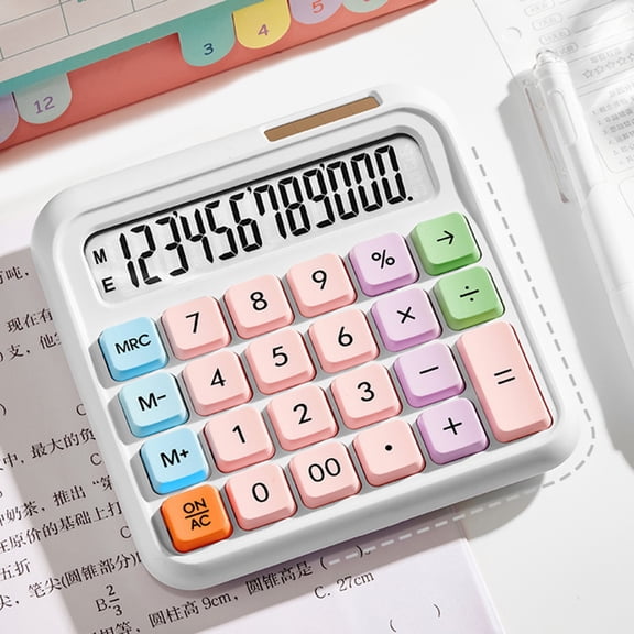 TerraVbie Calculator 12-Digit Flexible Keypad with Tilt Screen in White for Office