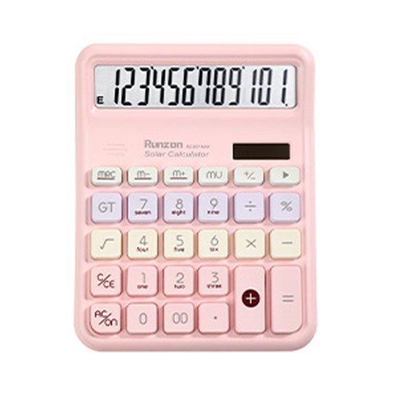 TerraVbie Calculator 12-Digit Large Cube True Solar Colorful Keypad in Pink for Students