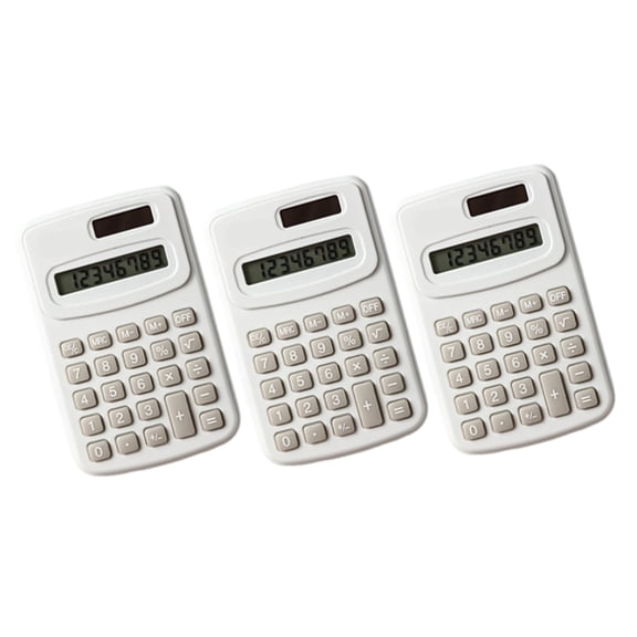 TerraVbie Calculator 8-Digit Mini Solar LCD Responsive Keypad 3-Pack in White for School and Travel