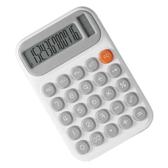 TerraVbie Calculator Dual Power Multi-Function Ergonomic Keypad in Gray White for Students and Office