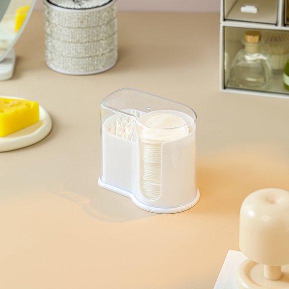 TerraVbie Cotton Swab Box White Plastic Clear Q-tip Holder for Bathroom Countertop Storage