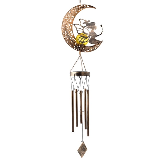 TerraVbie Led Wind Chime Light Hollow Moon Star Fairy Windchime Solar Lamp Ornament Garden Decor