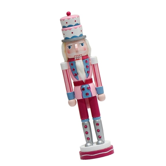 TerraVbie Traditional Wood Cake Hat Nutcrackers Soldier 38cm Sculpture Figure Festival Christmas Decoration Pink Red Holiday Gift for Home