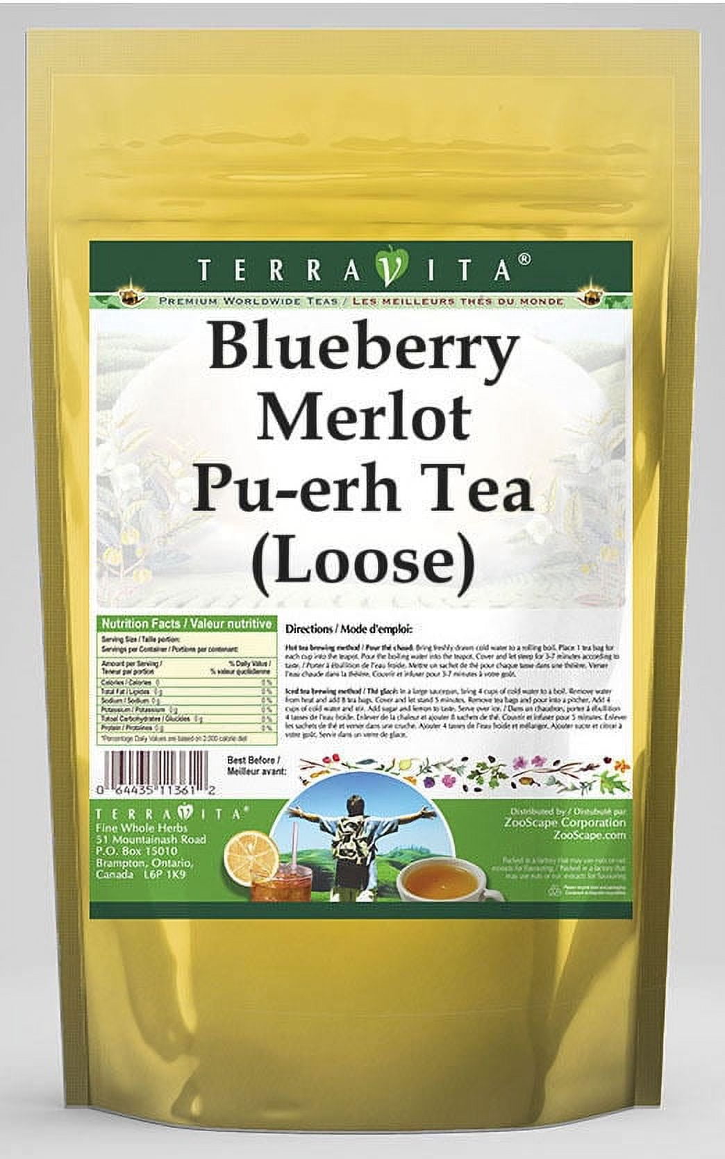TerraVita Blueberry Merlot Puerh Tea, (Blueberry Merlot,Loose Leaf Pu