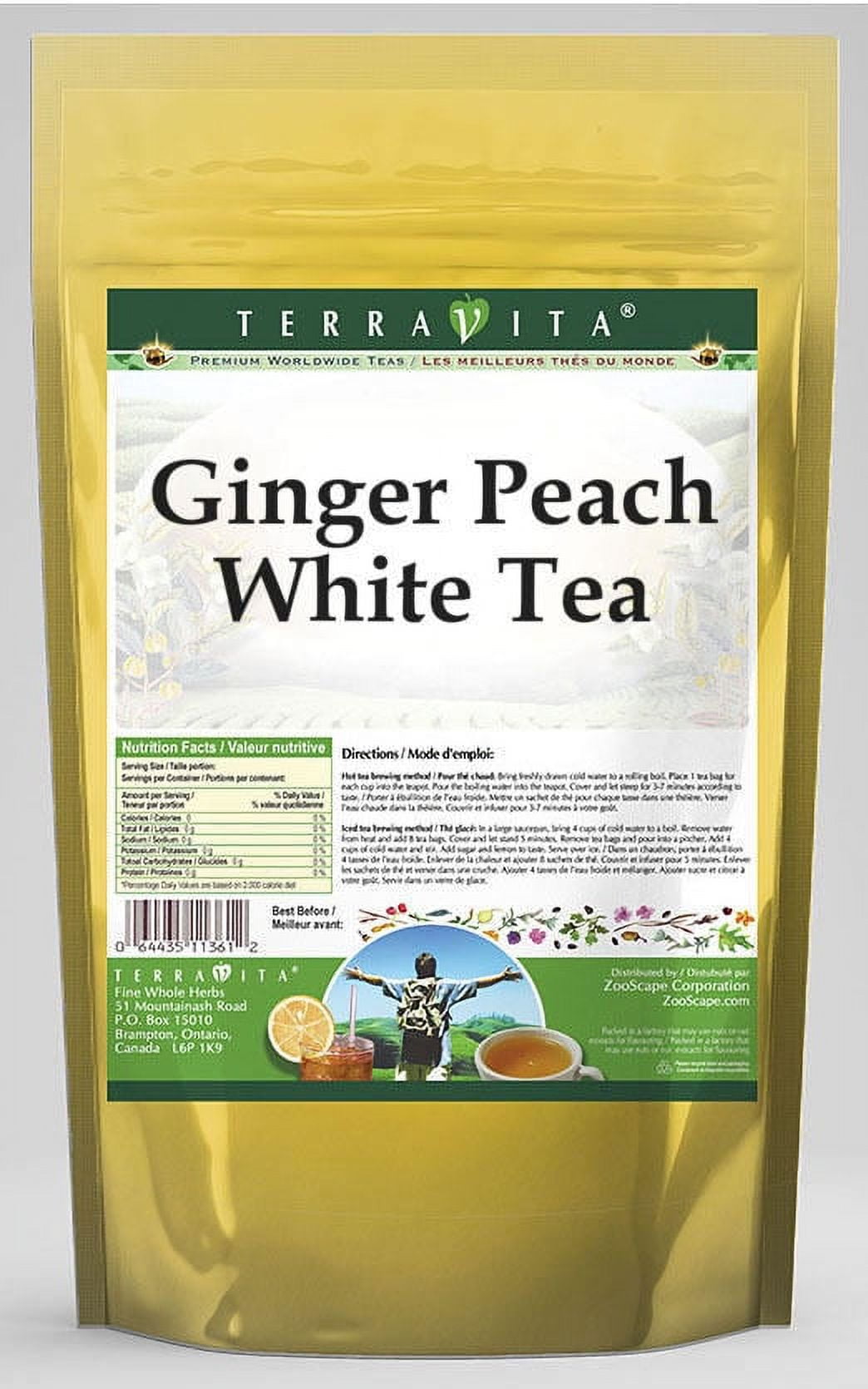 TerraVita Ginger Peach White Tea, (Ginger Peach, White Tea Bags, 50 Tea Bags, 1Pack, Zin