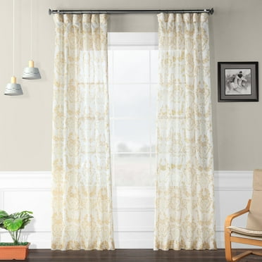 Terrace Gold Printed Faux Linen Sheer Curtain (1 Panel), Terrace Gold, 50W X 108L
