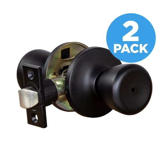 Terrace Matte Black Privacy Door Knob for Bedroom and Bathroom Doors, 2-Pack
