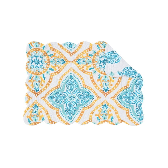 Terrace Medallion Single Placemat Quilted Floral Geometric, 13" x 19"
