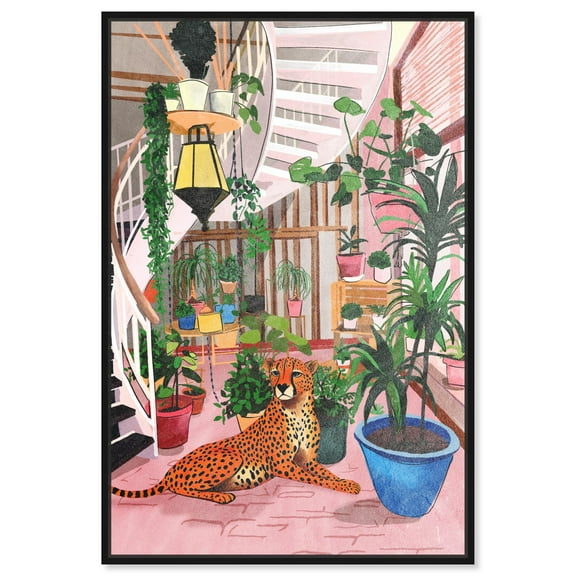 Terrace full of exotic plants Canvas Jungle Bathroom Art by Art Remedy, Black Frame, 10" x 15"