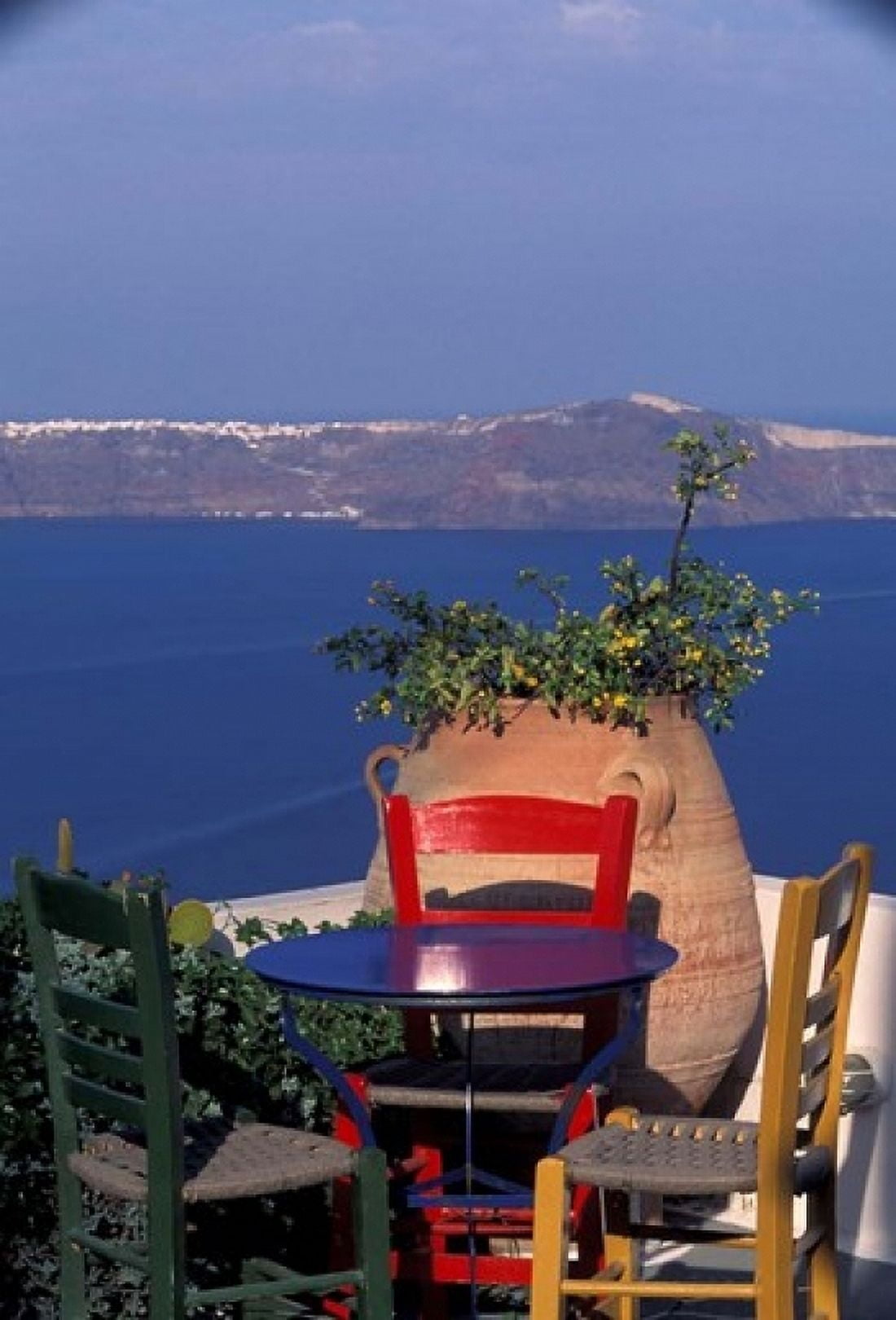 Terrace with Sea View Santorini Greece Canvas Art - Keren Su DanitaDelimont (12 x 17)