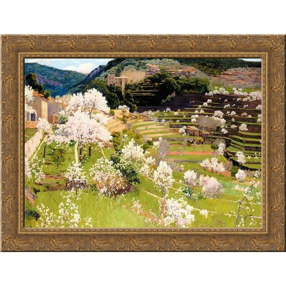 Terraced Garden in Mallorca 24x18 Gold Ornate Wood Framed Canvas Art by Santiago Rusinol