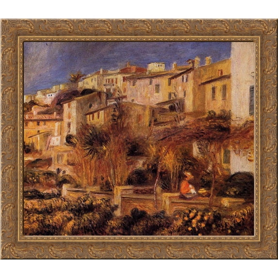 Terraces at Cagnes 20x20 Gold Ornate Wood Framed Canvas Art by Renoir, Pierre Auguste