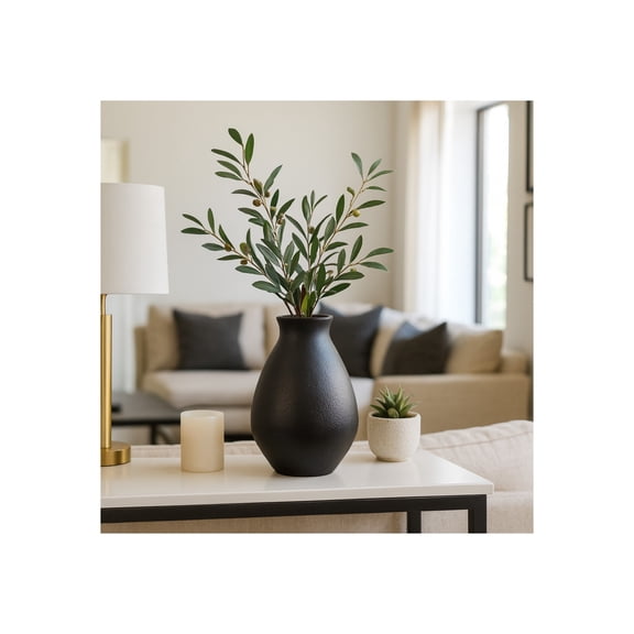 Ceramic Flower Vase for Living Room Decor - Decorative Terracotta Vase with Bold Textured Form for Fresh Flowers or Pampas Grass - Home Centerpiece for Bedroom, Table, or Office Decor - 16" Black