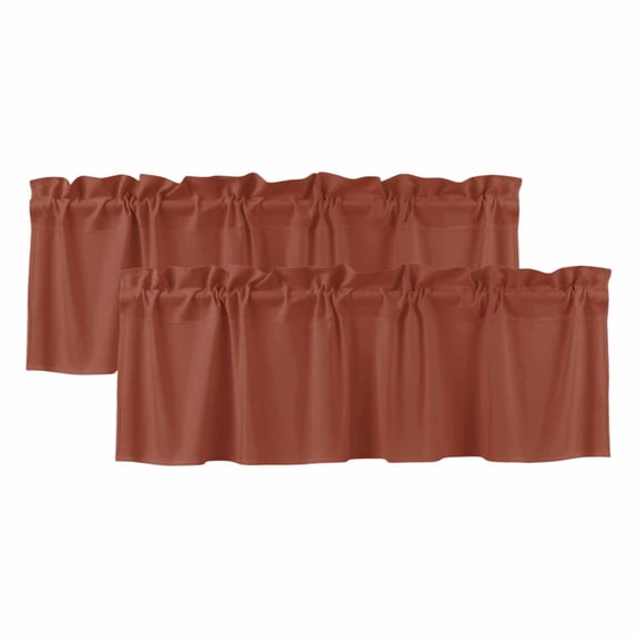 Terracotta 2 Panels Kitchen Valance, Rustic Red Solid Background Autumnal Rustic Farmhouse Curtains Valances for Small Windows Rod Pocket Window Treatments for Living Room Bedroom 42" W x 12" L