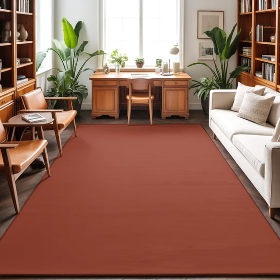 Terracotta 3'x5' Rug for Bedroom Foot of Bed Small Living Room, Rustic Red Solid Background Autumnal Rustic Farmhouse Washable Non Slip Rectangle Area Rug