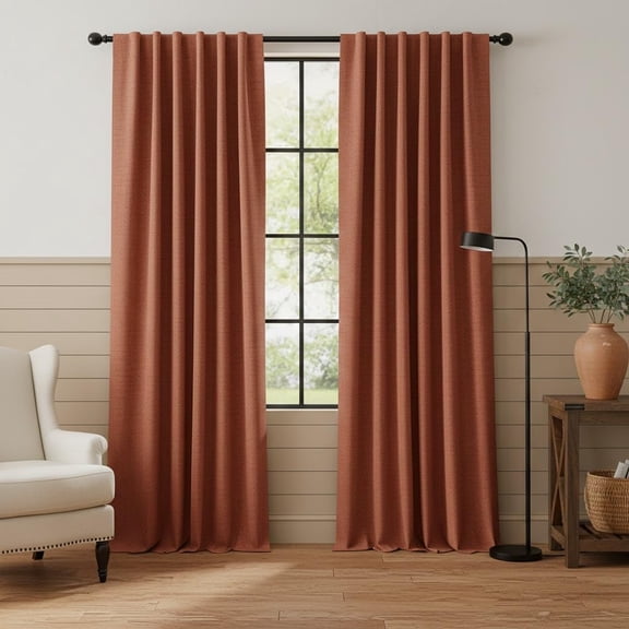 Terracotta 52"W x 84"L (Pack of 2) Linen Textured Blackout Curtains